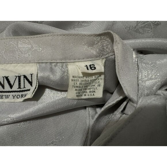 Vintage Lanvin Gray Tonal Silk Shirtwaist Dress Long Sleeve Mandarin Neck Sz 16 - Picture 5 of 6